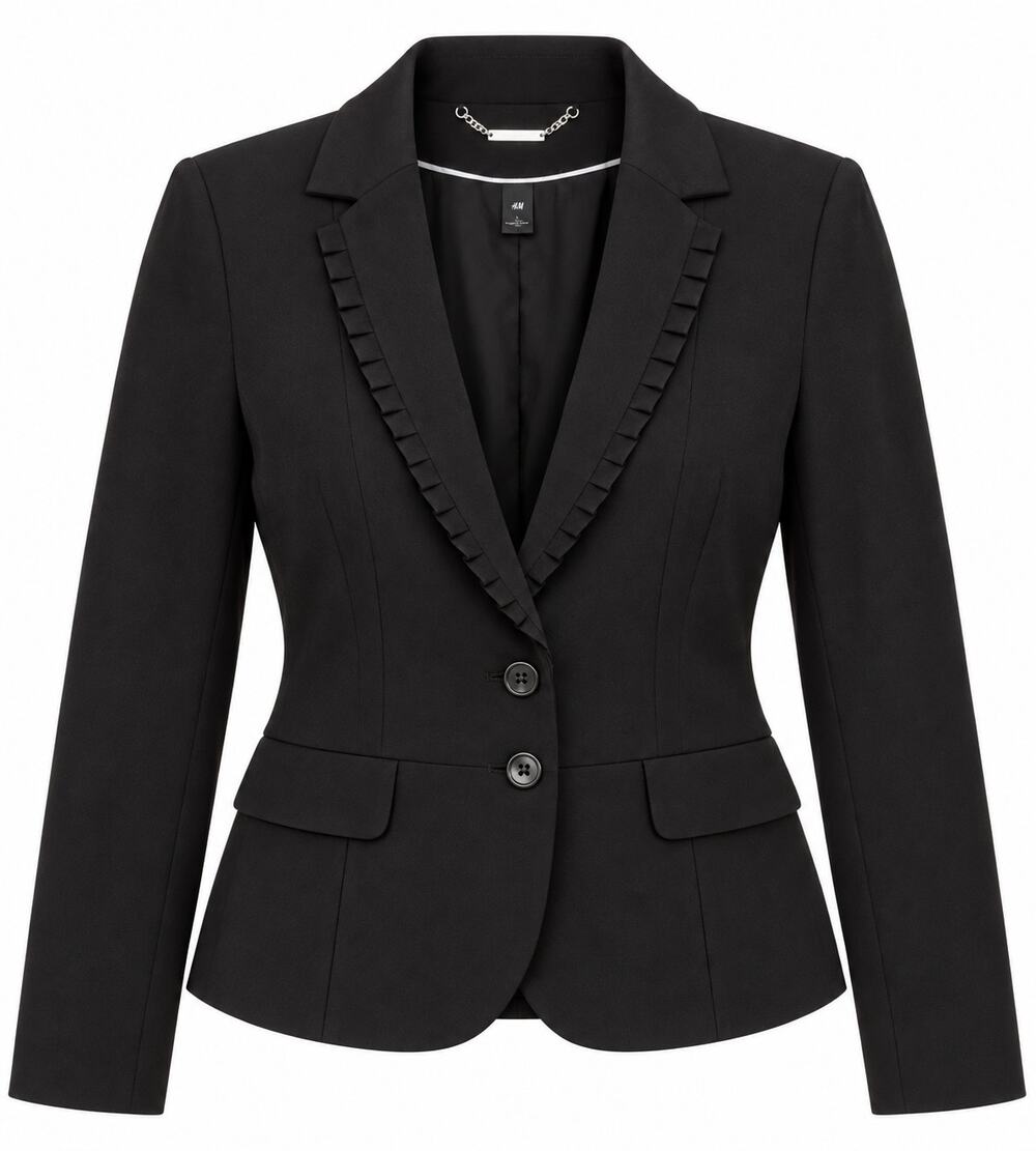 White House Black Market Size 8 Black Ruffle Blazer Corporate Chic Officecore